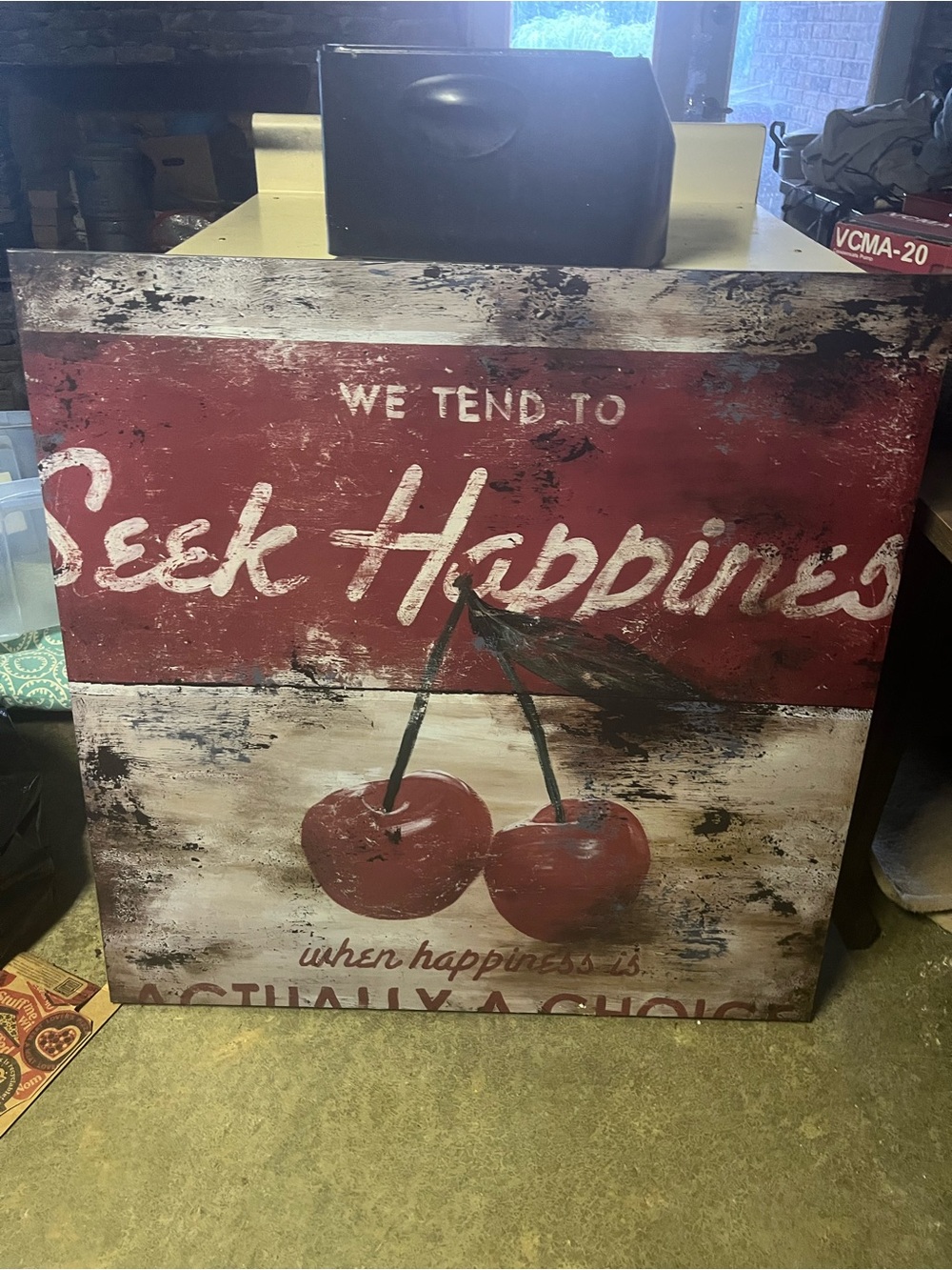 Seek Happiness Red Cherry Wall Art Print by